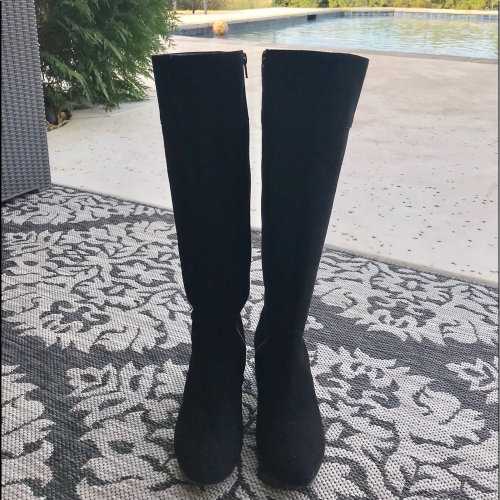 ANTONIO MELANI wide calf faux suede BLACK boots